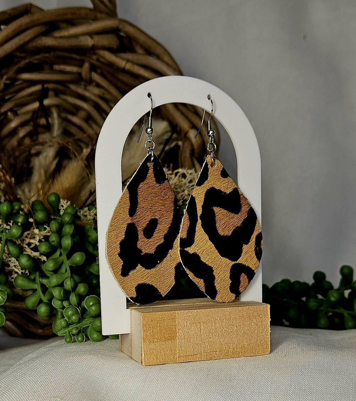 Handmade Leopard Print Teardrop Earrings - Boho Western Dangle Jewelry, Lightweight and Stylish Accessory