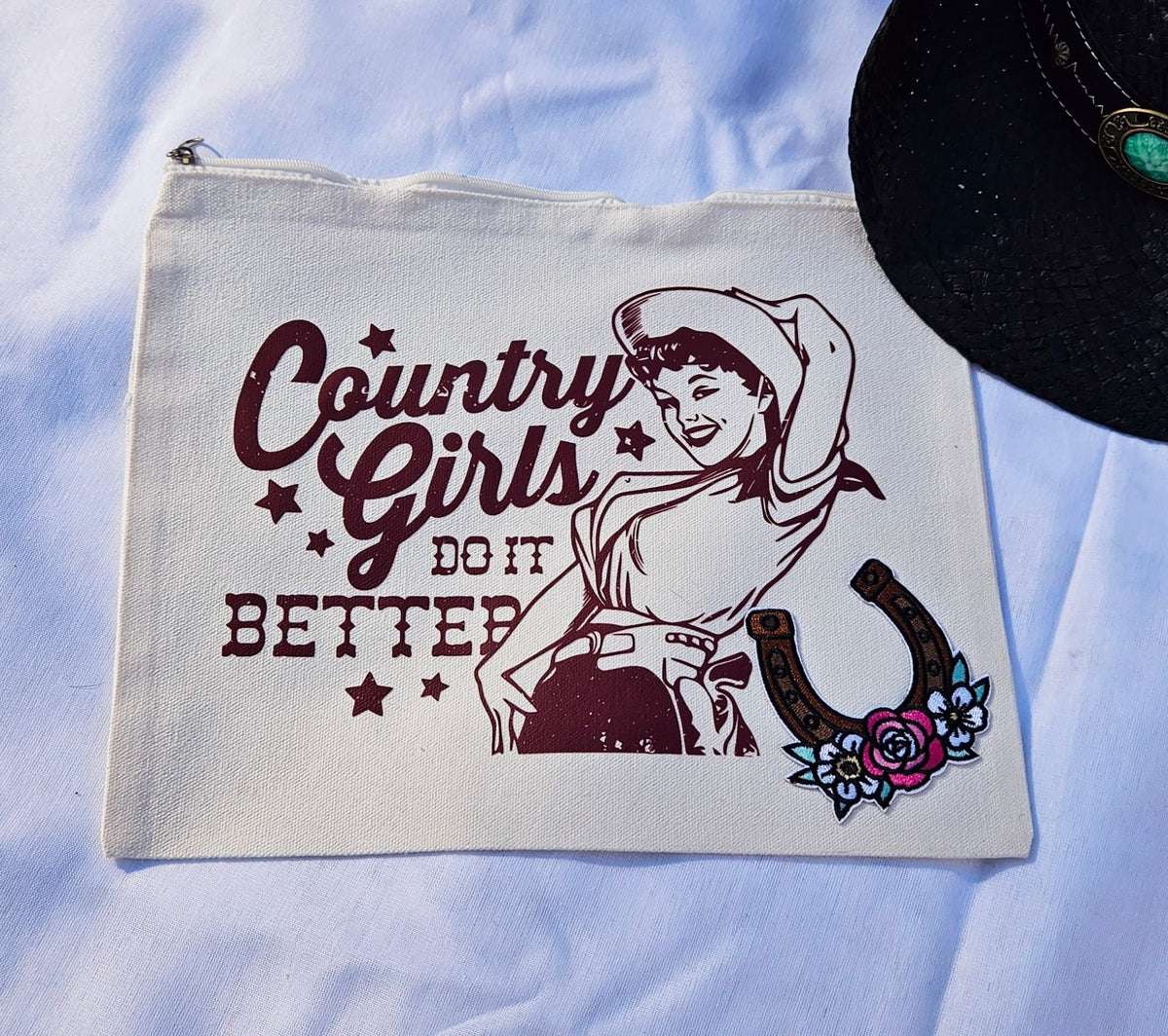 Country Girls Do It Better Makeup Bag | Western Cosmetic Pouch | Cowgirl Toiletry Bag | Country Girl Gift | Handmade Western Accessories | Boutique Style Bag