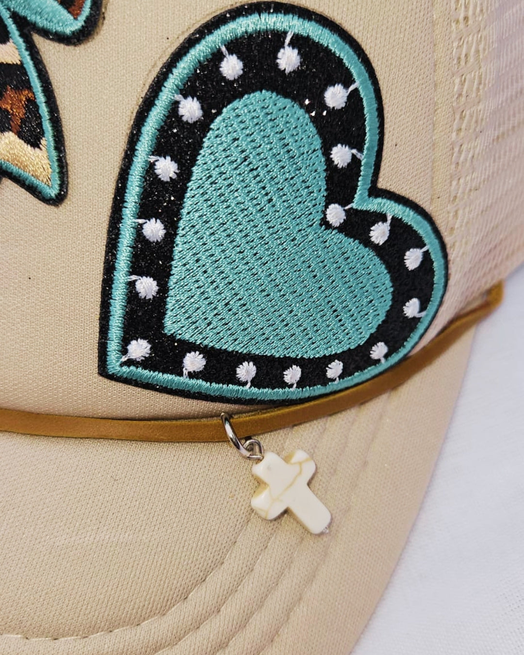 Leopard Print Turquoise Trucker Hat • Embellished Western Cowgirl Cap with Charms