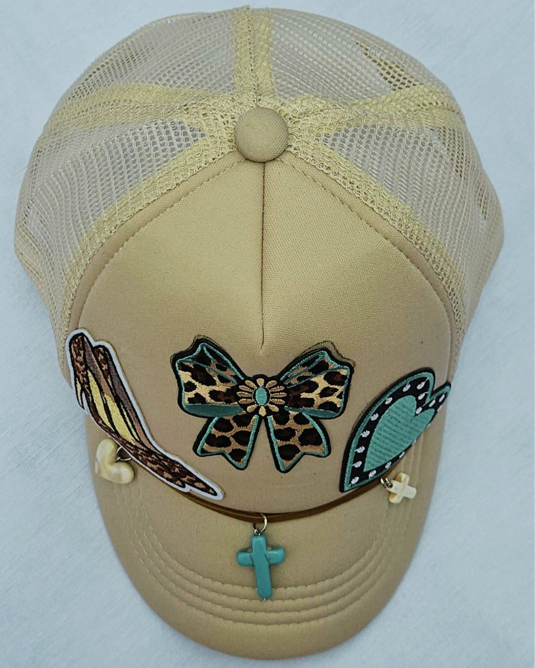 Leopard Print Turquoise Trucker Hat • Embellished Western Cowgirl Cap with Charms