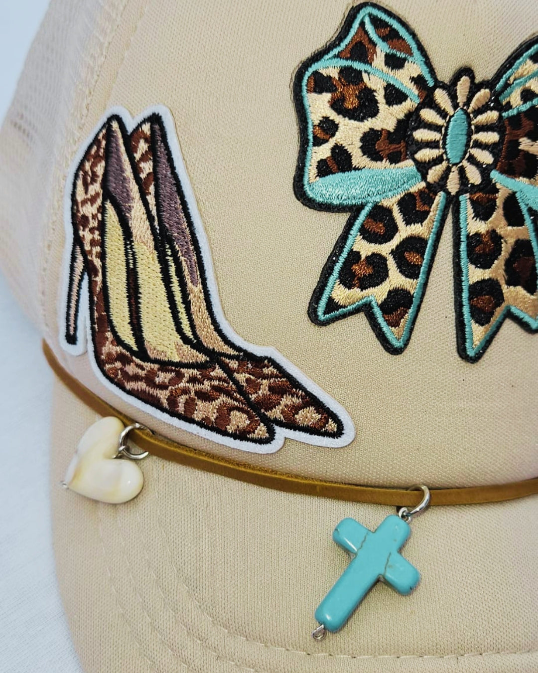 Leopard Print Turquoise Trucker Hat • Embellished Western Cowgirl Cap with Charms