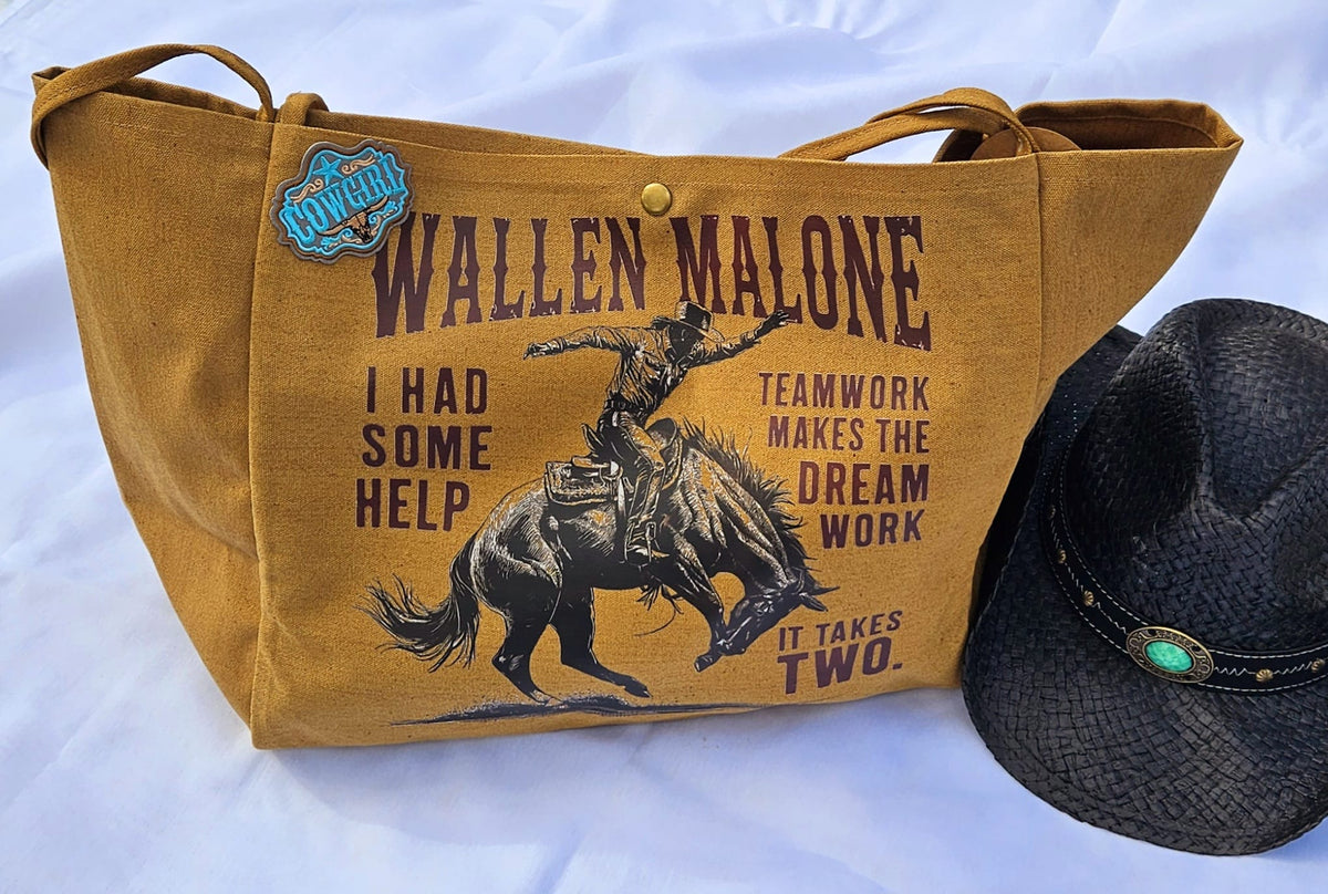 Western Canvas Tote Bag | "Cowboys" Graphic, Wallen Malone Bucking Bronco Design