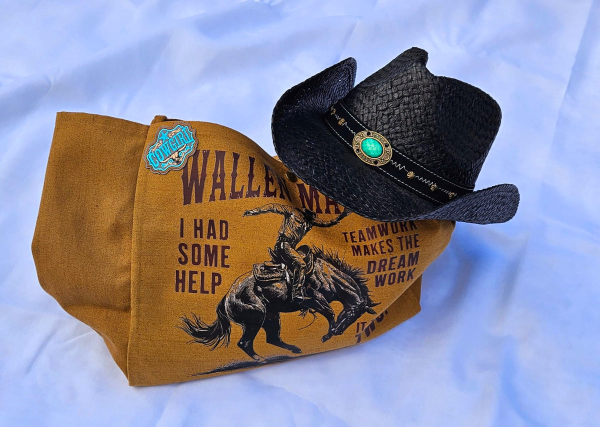 Western Canvas Tote Bag | "Cowboys" Graphic, Wallen Malone Bucking Bronco Design