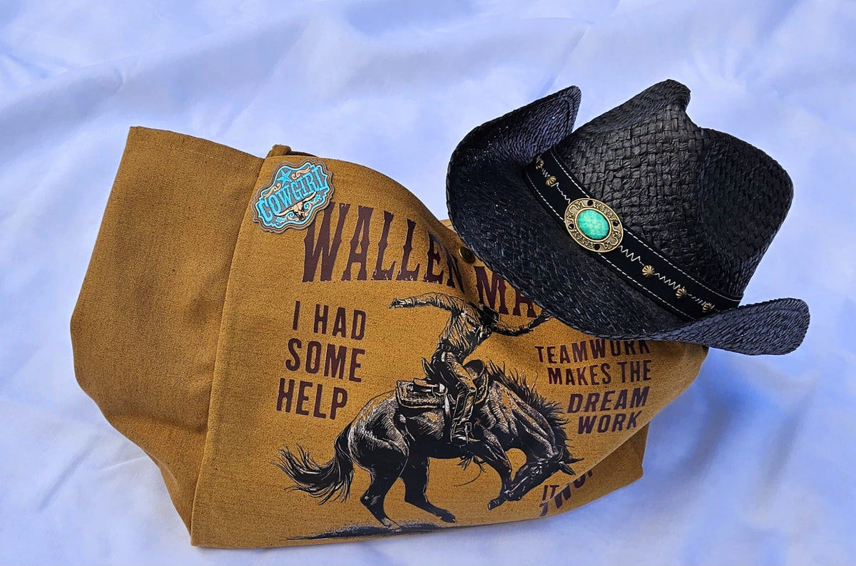 Western Canvas Tote Bag | "Cowboys" Graphic, Wallen Malone Bucking Bronco Design