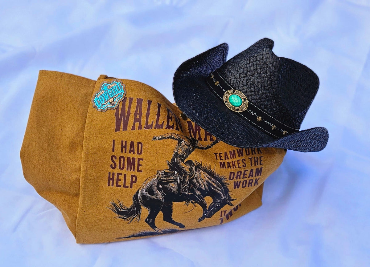 Western Canvas Tote Bag | "Cowboys" Graphic, Wallen Malone Bucking Bronco Design