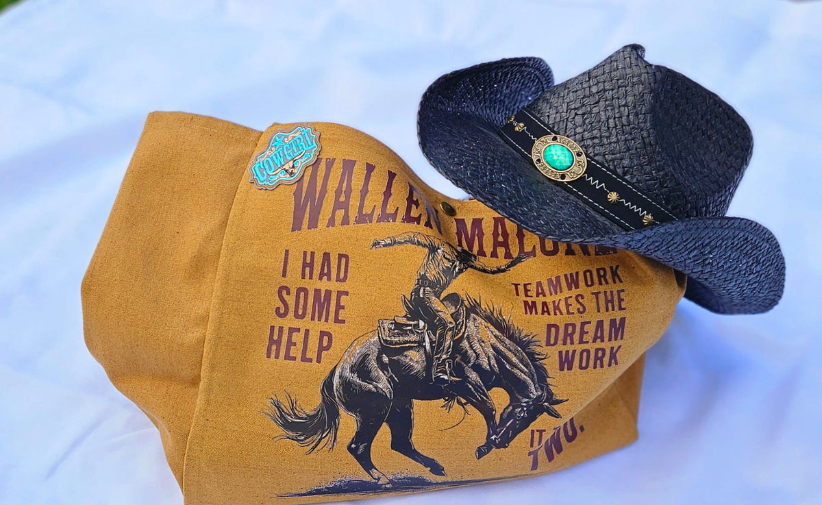 Western Canvas Tote Bag | "Cowboys" Graphic, Wallen Malone Bucking Bronco Design