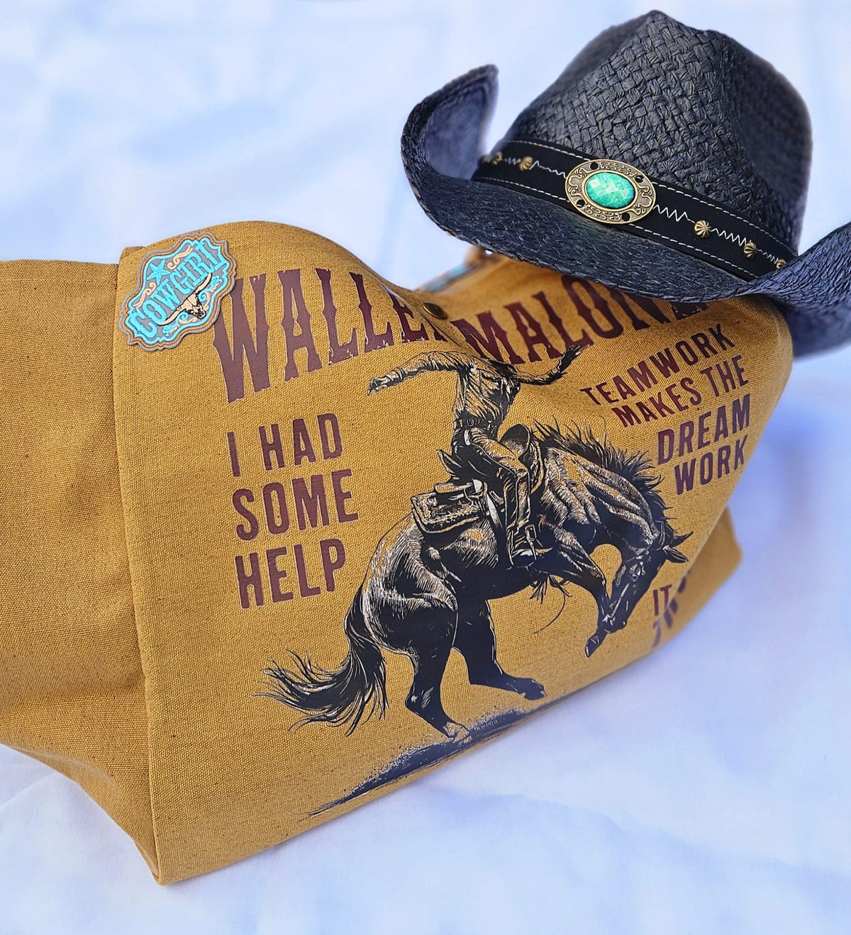 Western Canvas Tote Bag | "Cowboys" Graphic, Wallen Malone Bucking Bronco Design
