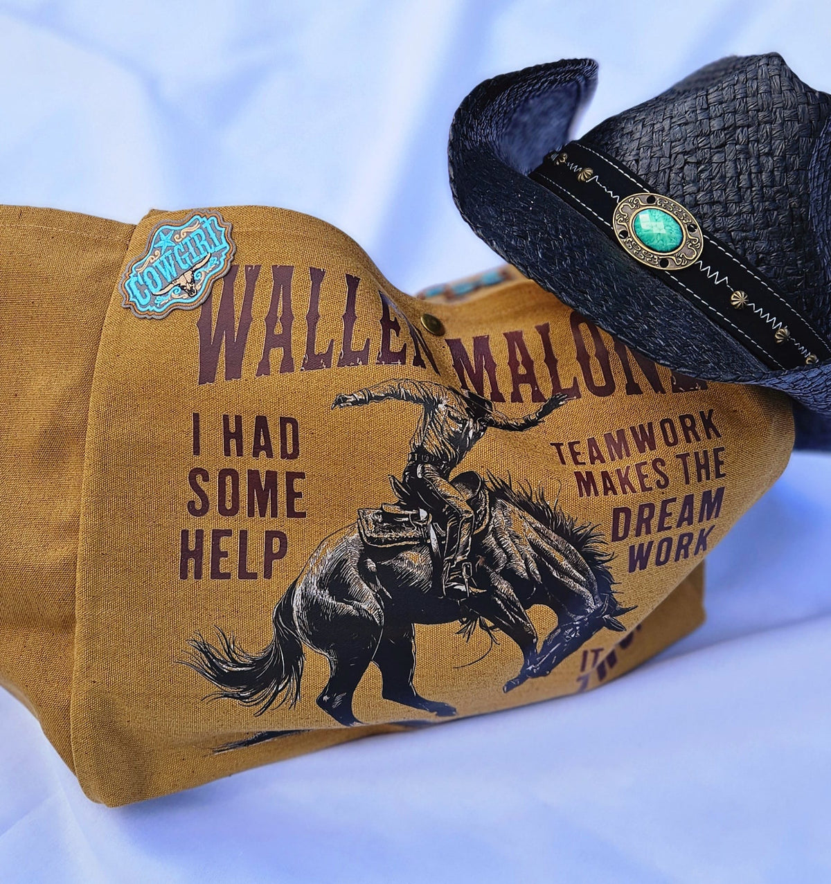 Western Canvas Tote Bag | "Cowboys" Graphic, Wallen Malone Bucking Bronco Design