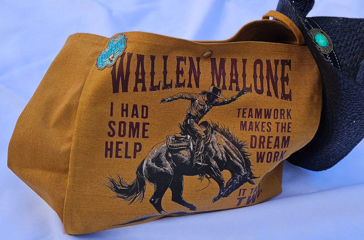 Western Canvas Tote Bag | "Cowboys" Graphic, Wallen Malone Bucking Bronco Design