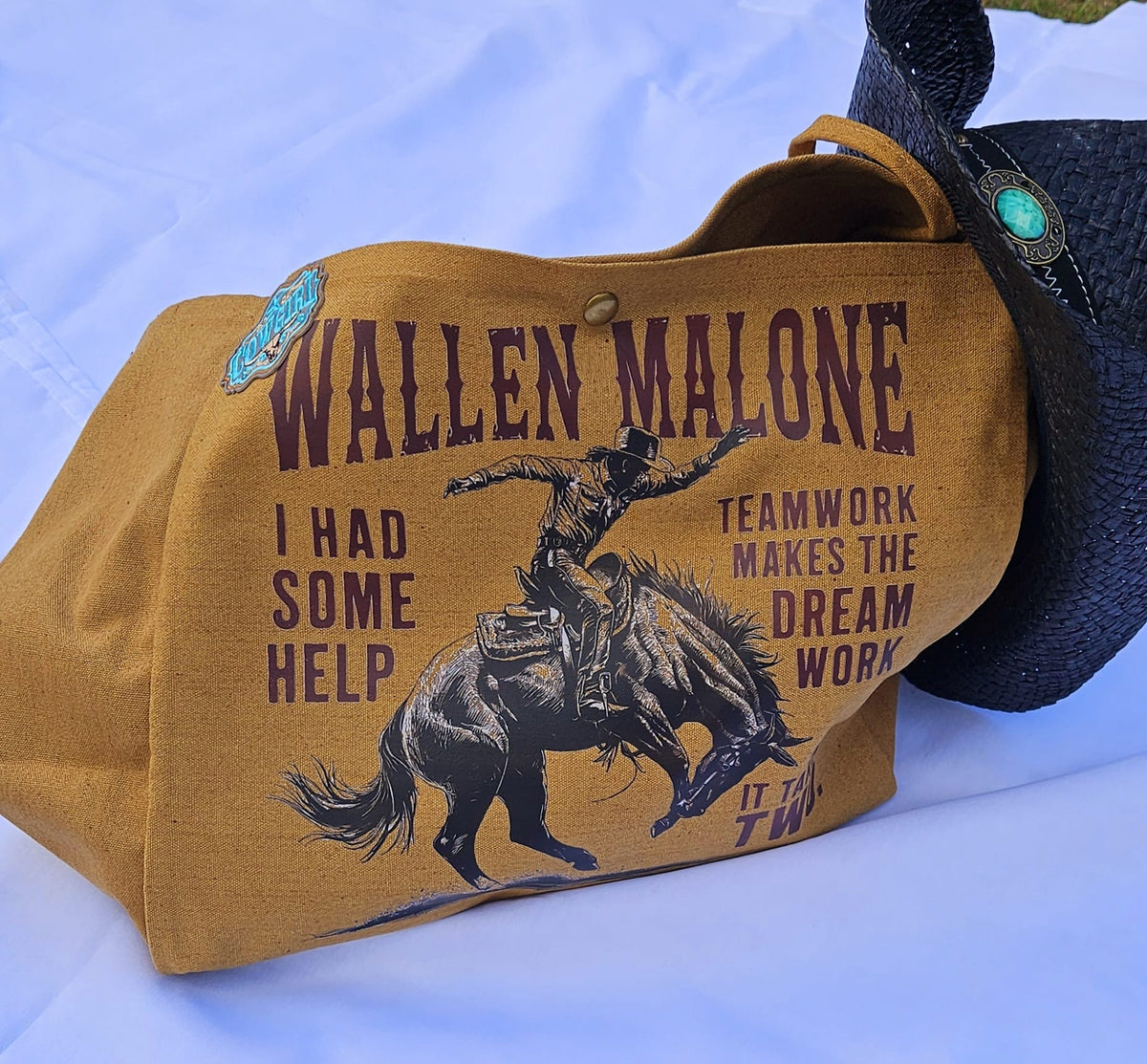 Western Canvas Tote Bag | "Cowboys" Graphic, Wallen Malone Bucking Bronco Design
