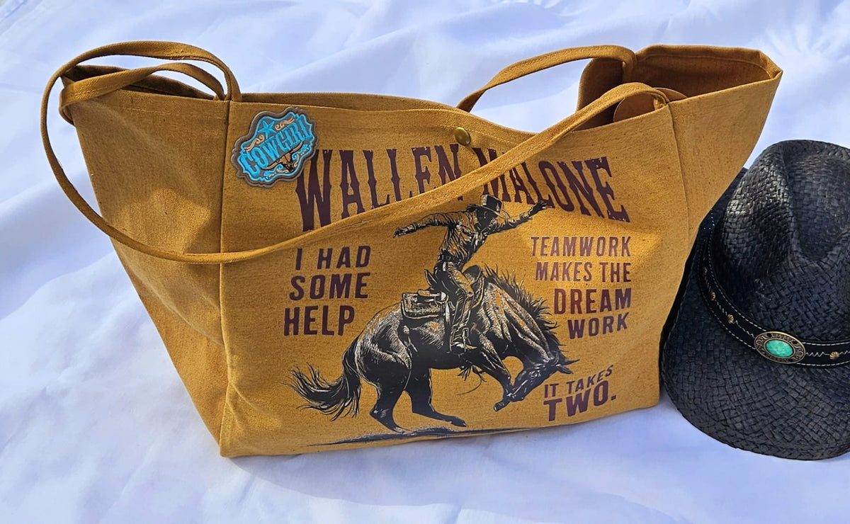 Western Canvas Tote Bag | "Cowboys" Graphic, Wallen Malone Bucking Bronco Design