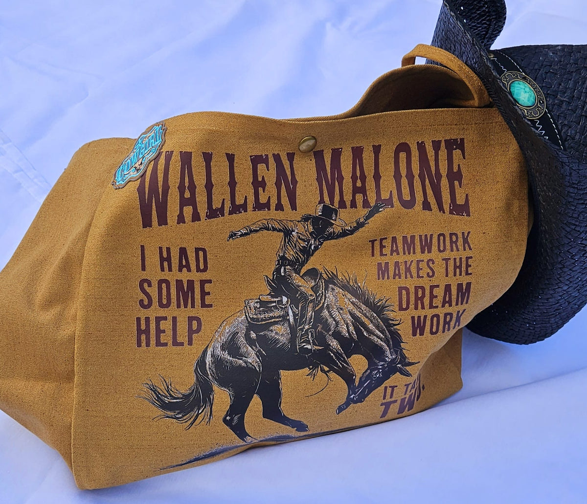 Western Canvas Tote Bag | "Cowboys" Graphic, Wallen Malone Bucking Bronco Design