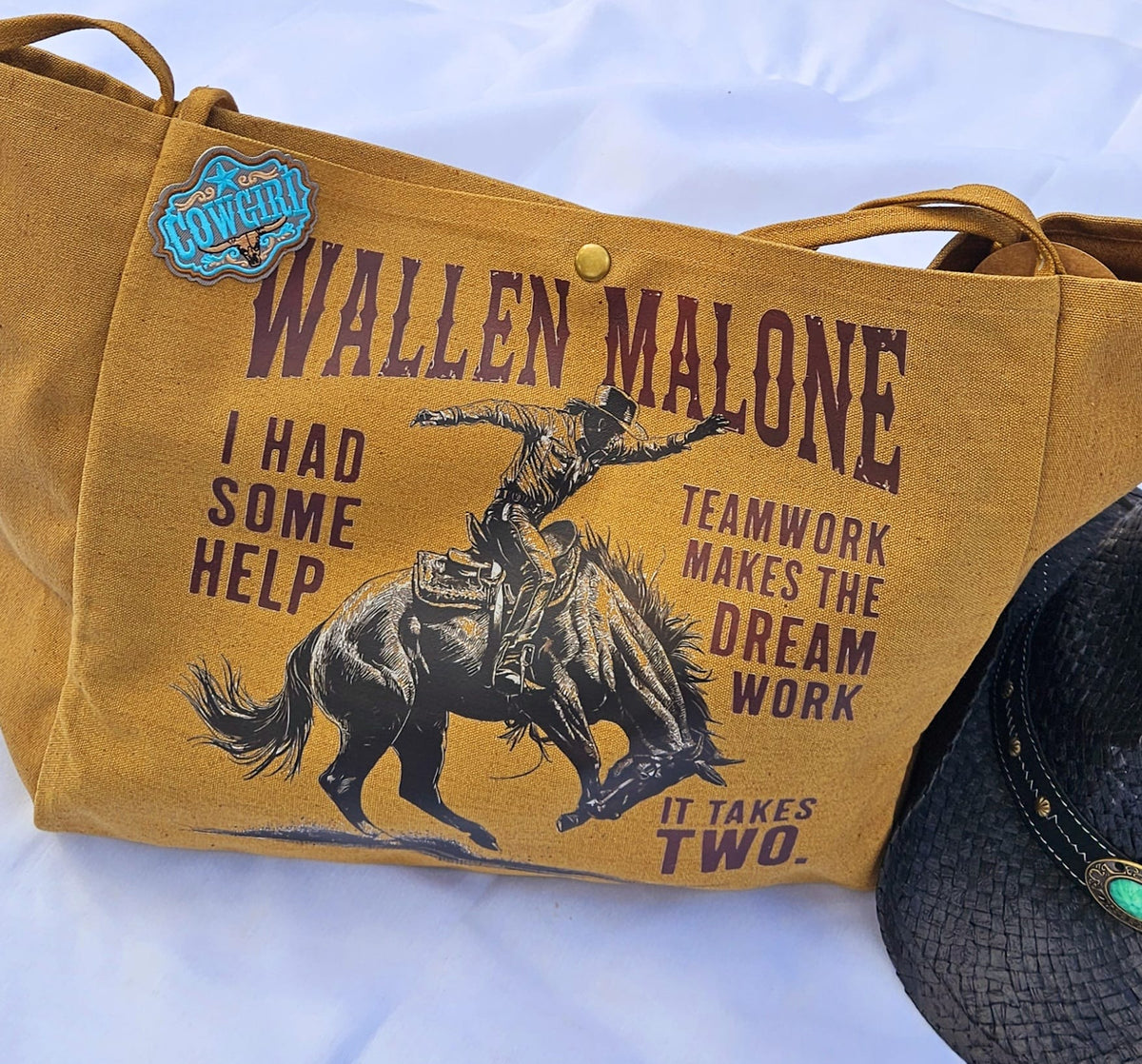 Western Canvas Tote Bag | "Cowboys" Graphic, Wallen Malone Bucking Bronco Design