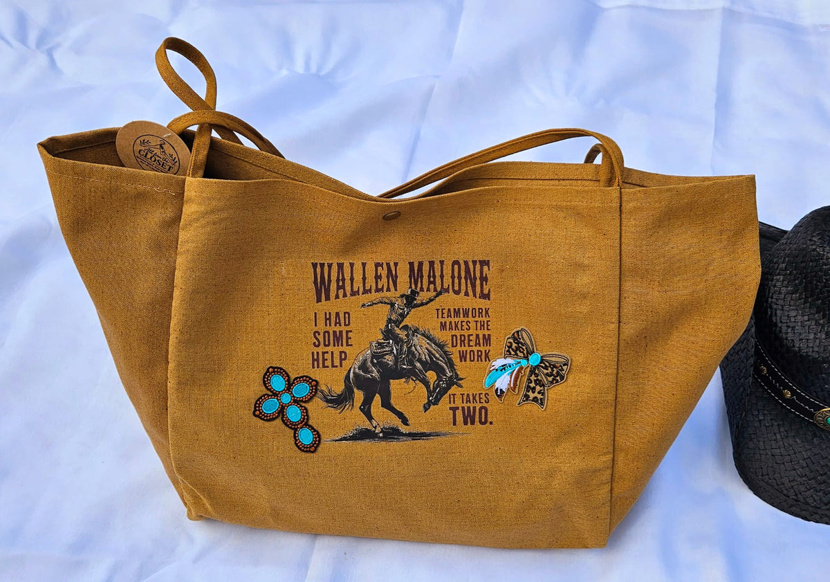 Western Canvas Tote Bag | "Cowboys" Graphic, Wallen Malone Bucking Bronco Design