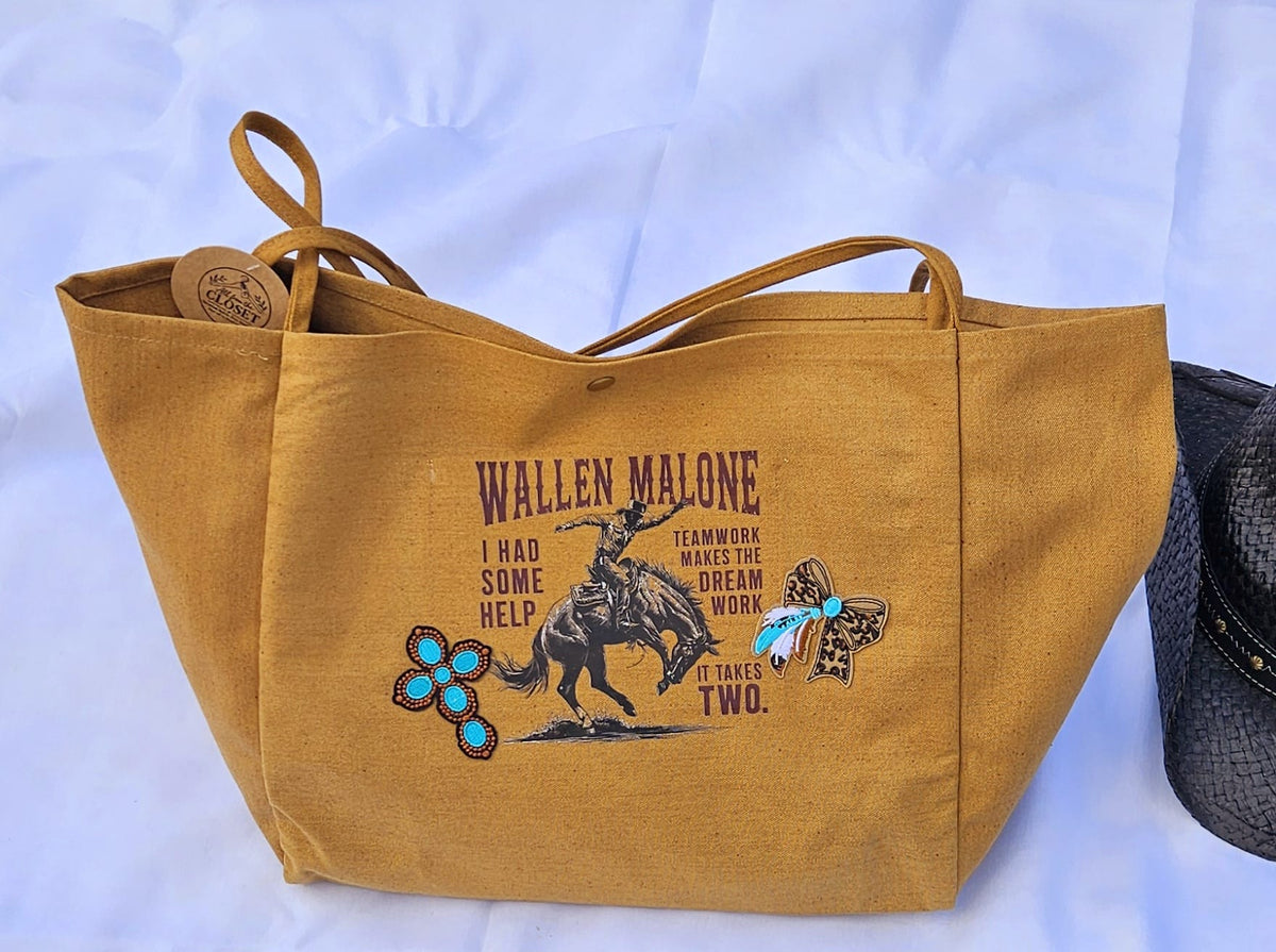 Western Canvas Tote Bag | "Cowboys" Graphic, Wallen Malone Bucking Bronco Design