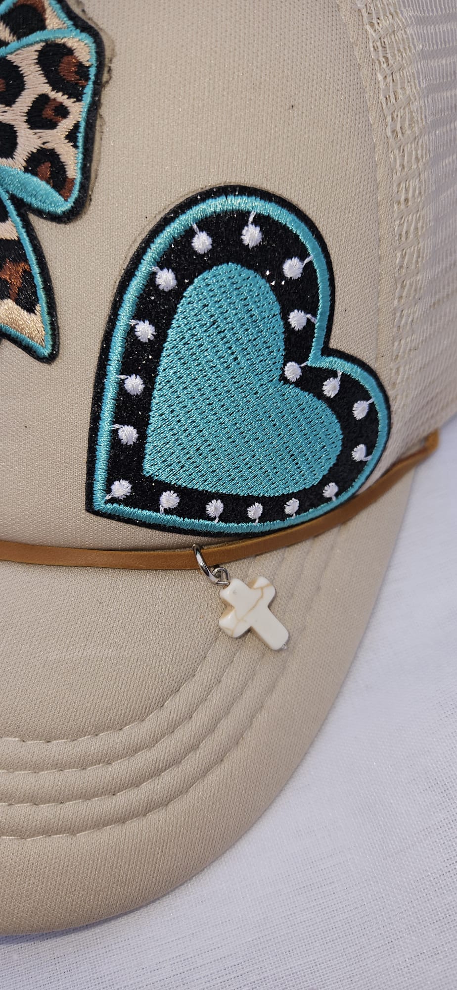 Leopard Print Turquoise Trucker Hat • Embellished Western Cowgirl Cap with Charms