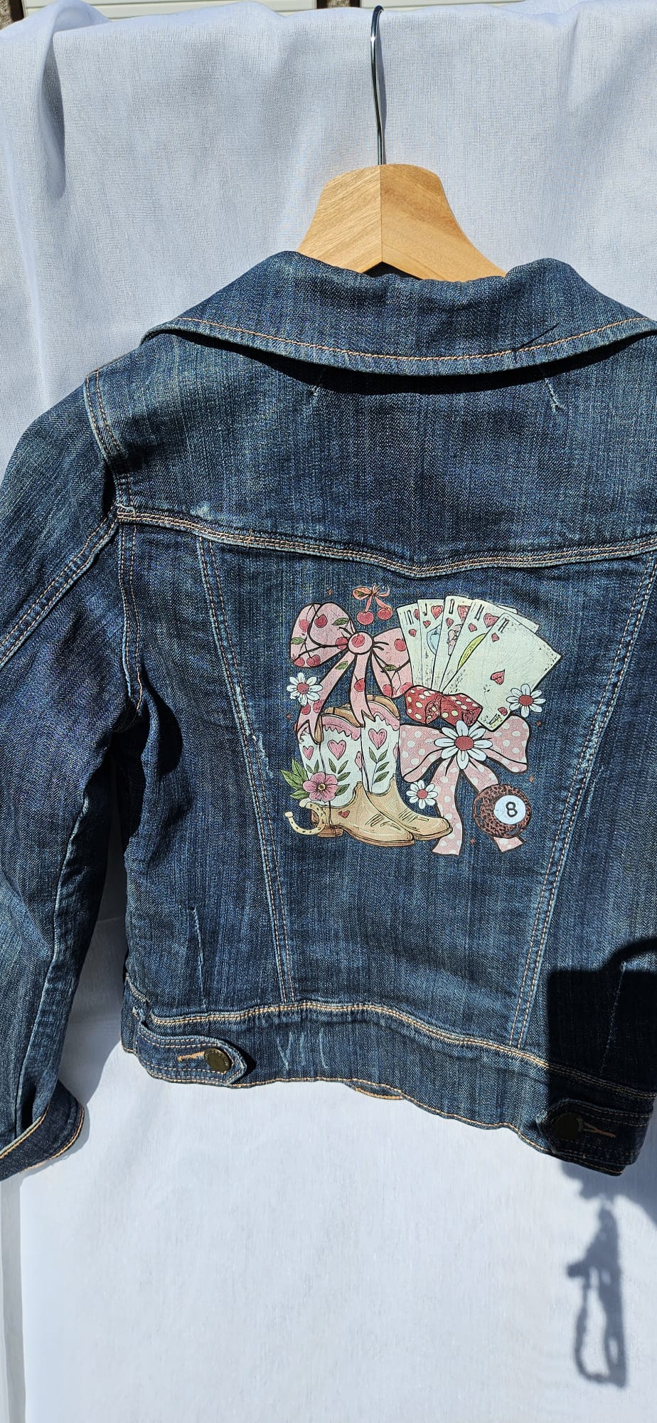 Custom Upcycled Denim Jacket | Western Cowgirl Boot Print, Leopard Patches