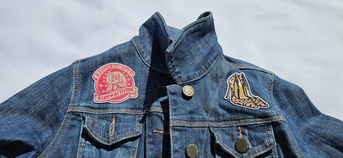 Custom Upcycled Denim Jacket | Western Cowgirl Boot Print, Leopard Patches