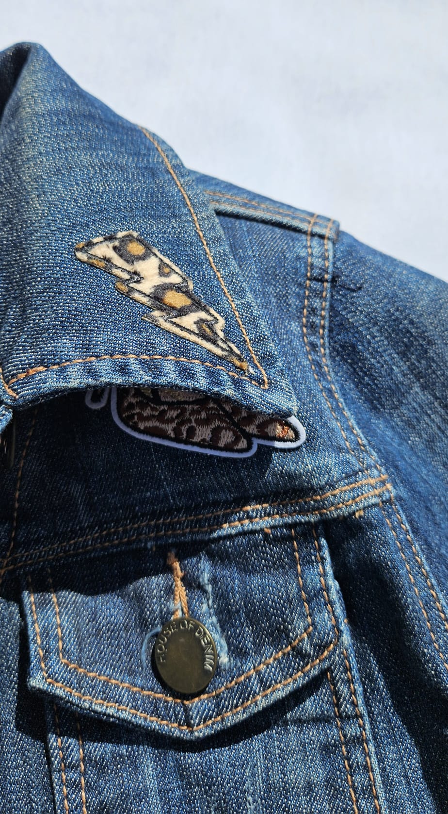 Custom Upcycled Denim Jacket | Western Cowgirl Boot Print, Leopard Patches