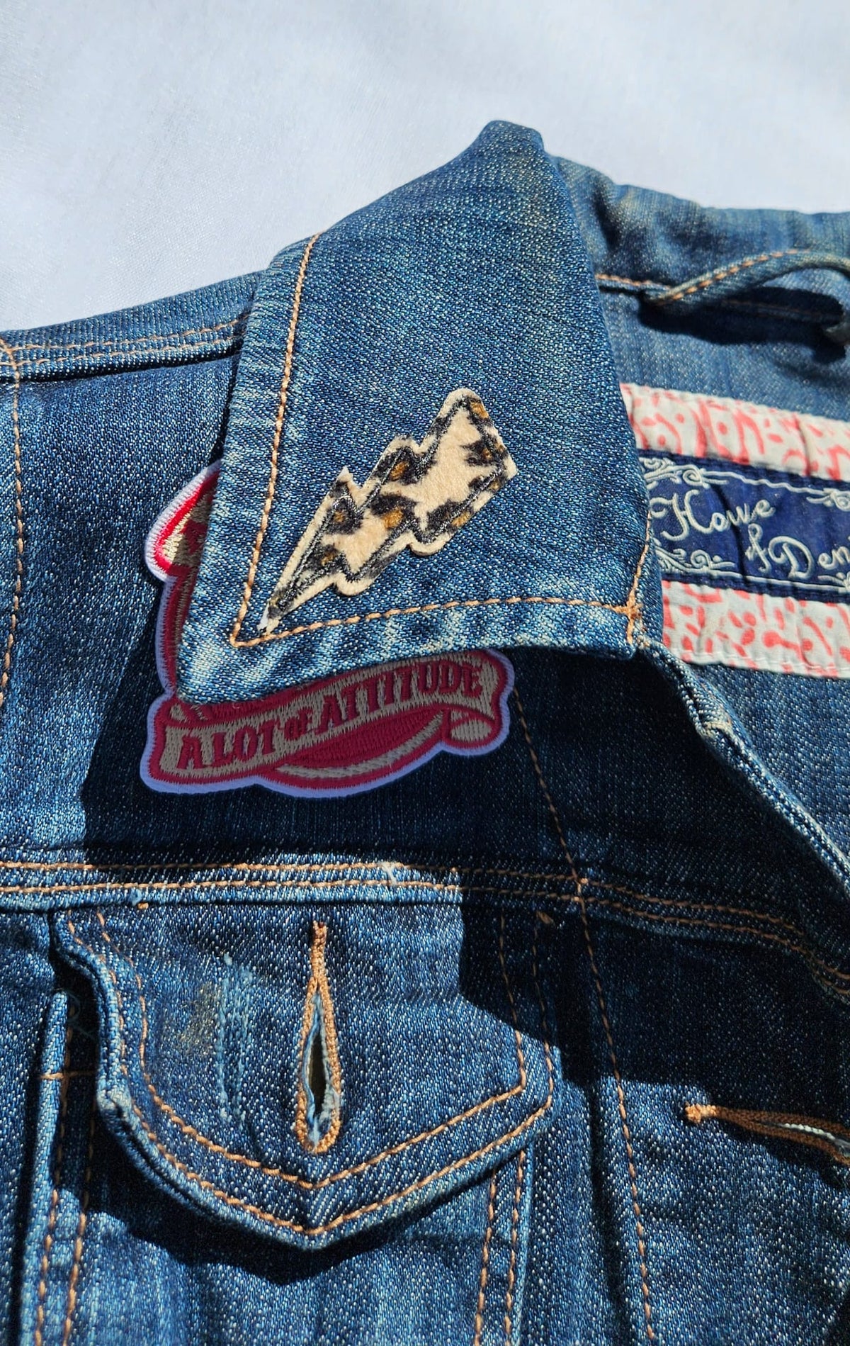 Custom Upcycled Denim Jacket | Western Cowgirl Boot Print, Leopard Patches
