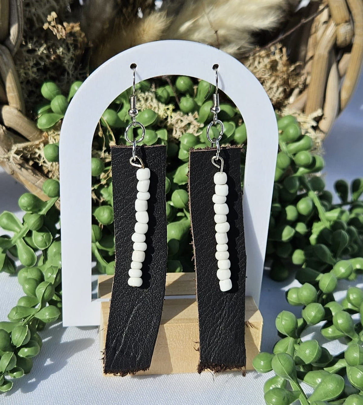 Brown Leather Bead Earrings • Handmade Western Jewellery • Rustic Boho Drop Earrings Gift