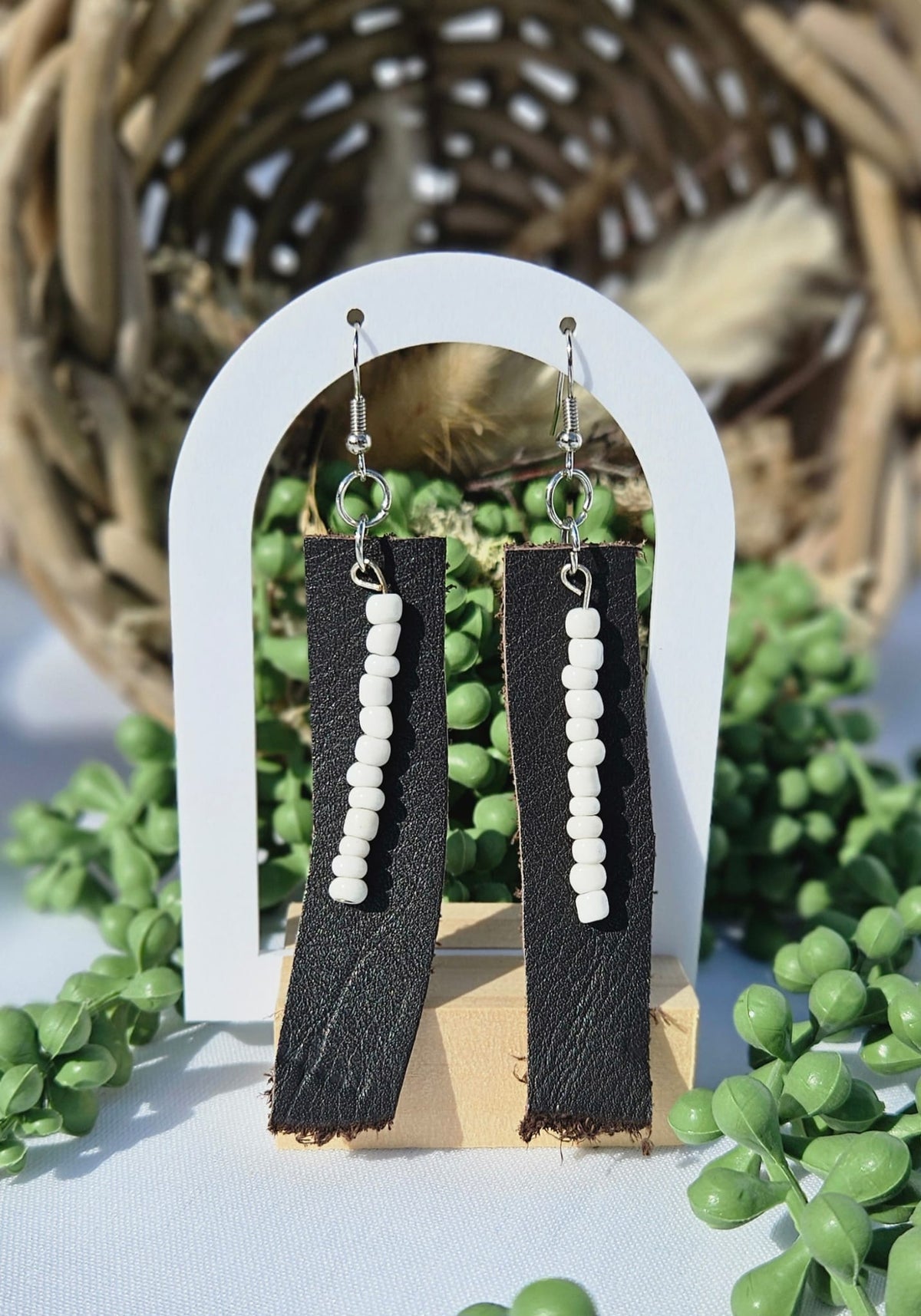 Brown Leather Bead Earrings • Handmade Western Jewellery • Rustic Boho Drop Earrings Gift