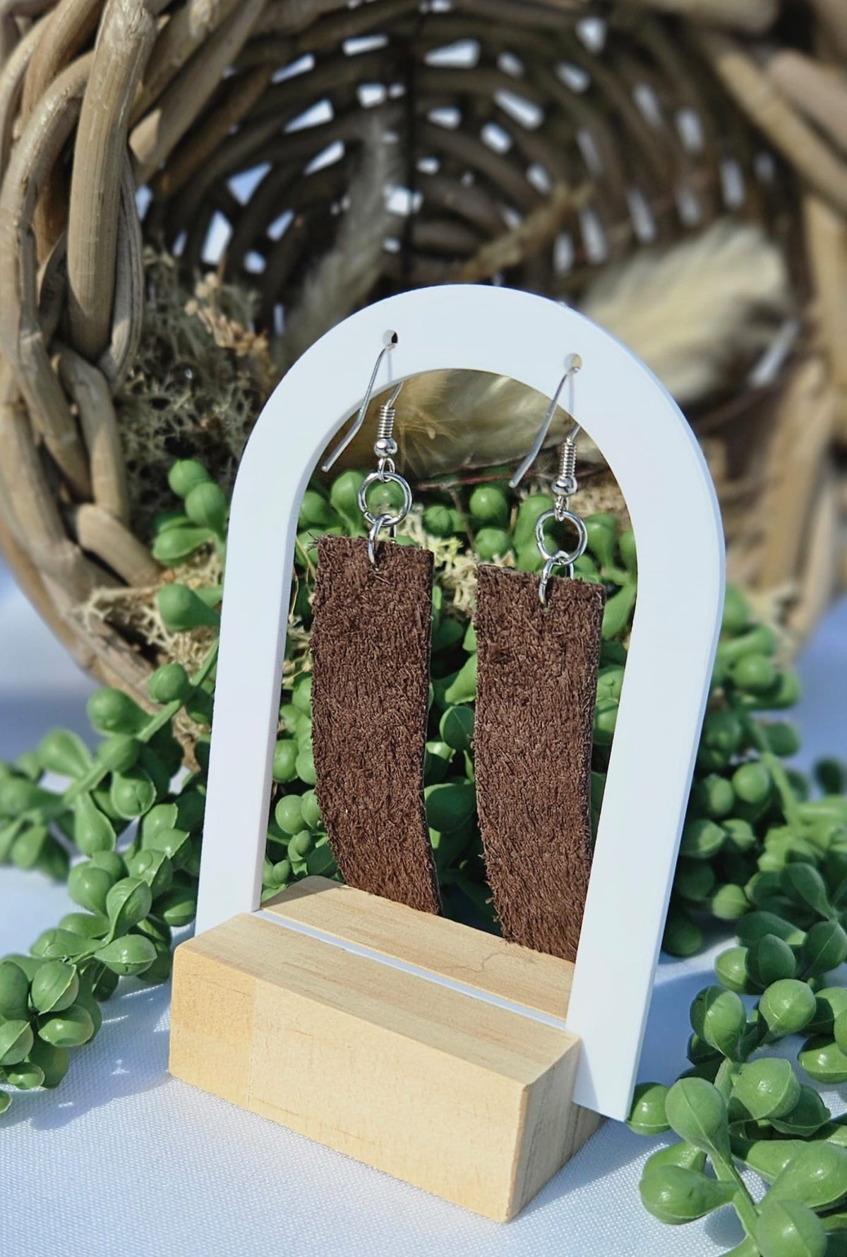 Brown Leather Bead Earrings • Handmade Western Jewellery • Rustic Boho Drop Earrings Gift