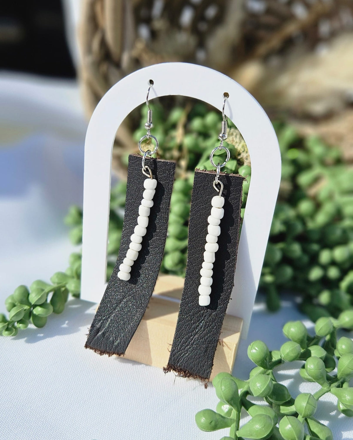 Brown Leather Bead Earrings • Handmade Western Jewellery • Rustic Boho Drop Earrings Gift
