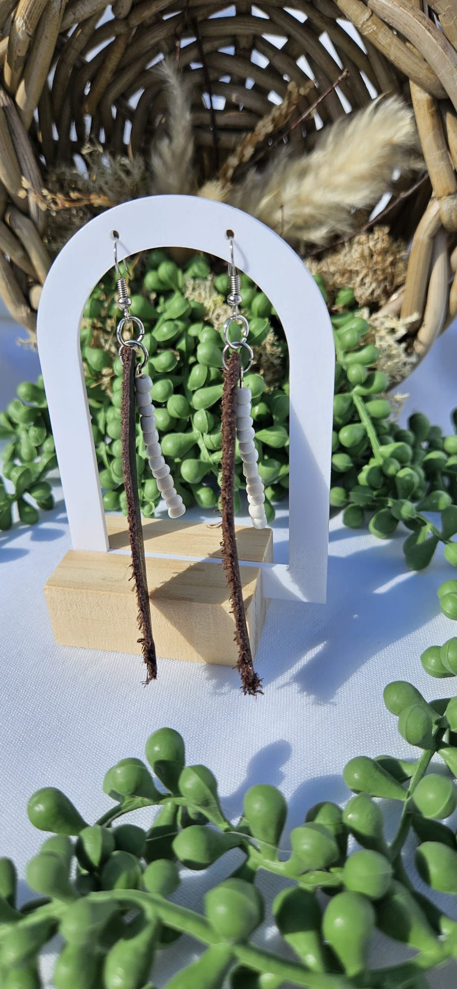 Brown Leather Bead Earrings • Handmade Western Jewellery • Rustic Boho Drop Earrings Gift