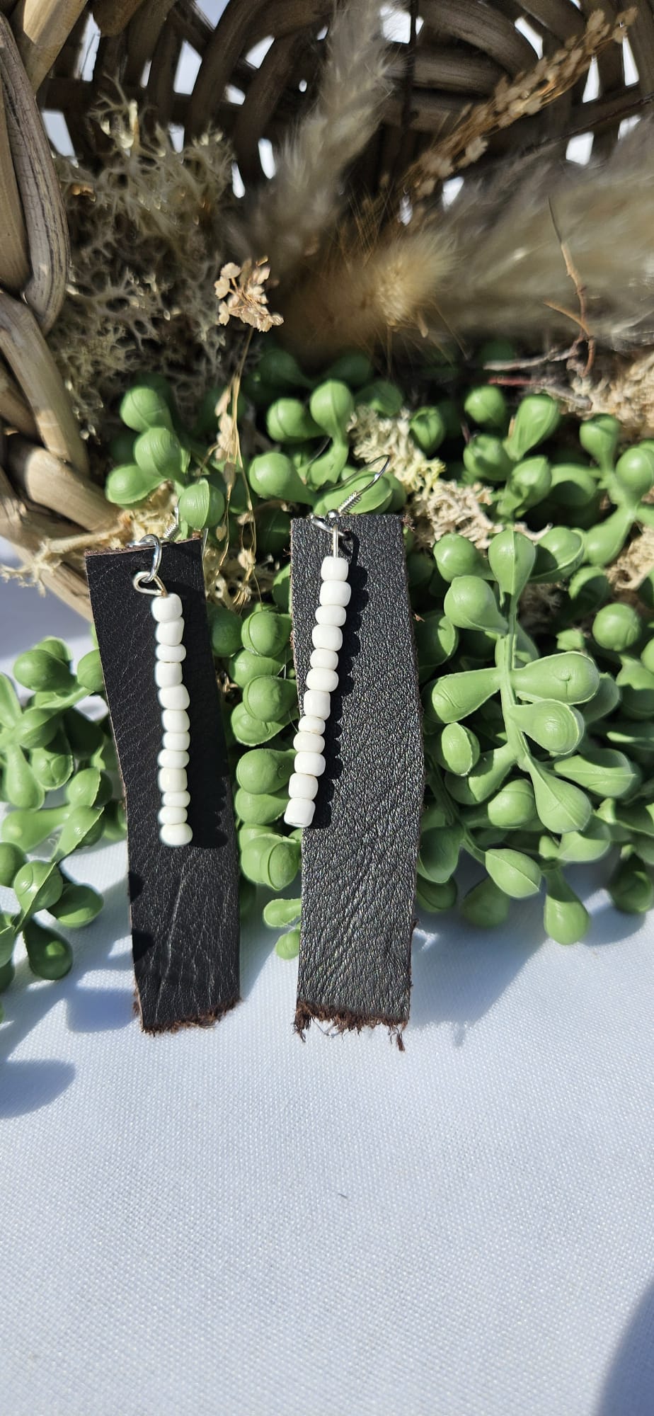 Brown Leather Bead Earrings • Handmade Western Jewellery • Rustic Boho Drop Earrings Gift