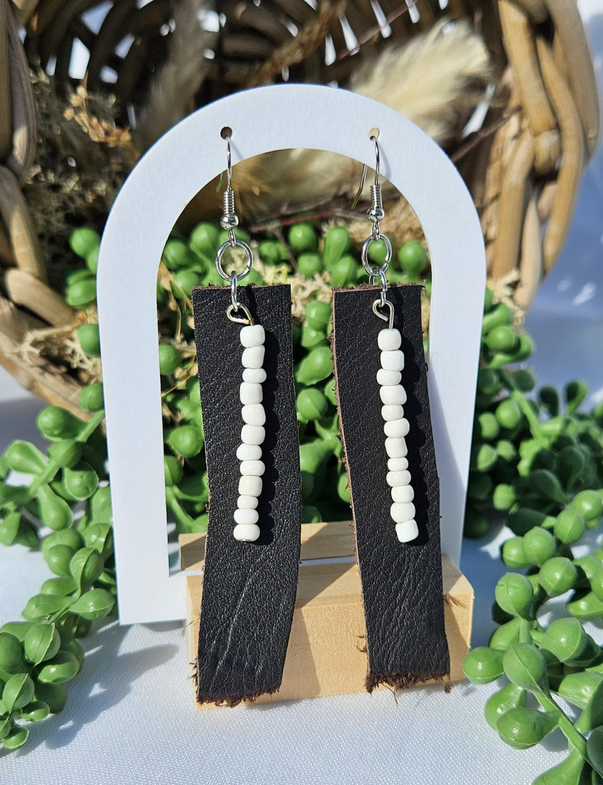Brown Leather Bead Earrings • Handmade Western Jewellery • Rustic Boho Drop Earrings Gift
