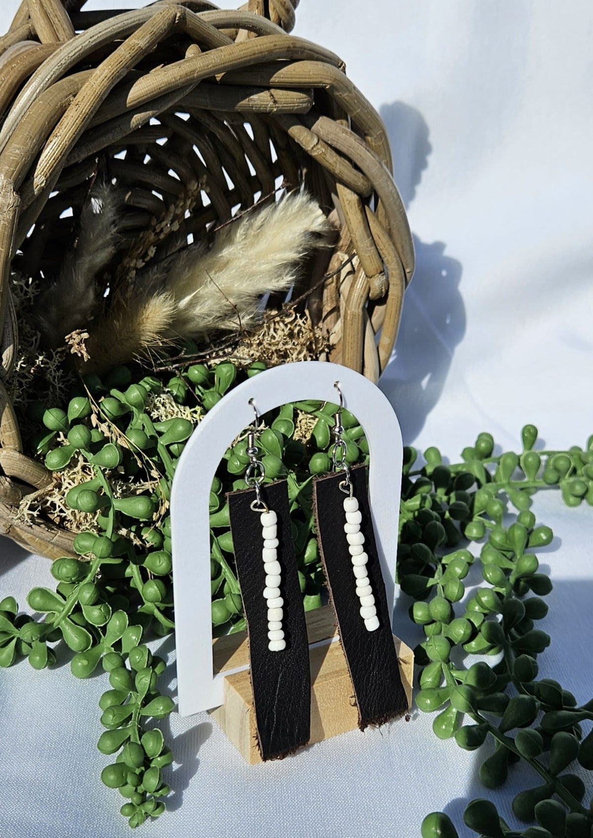 Brown Leather Bead Earrings • Handmade Western Jewellery • Rustic Boho Drop Earrings Gift