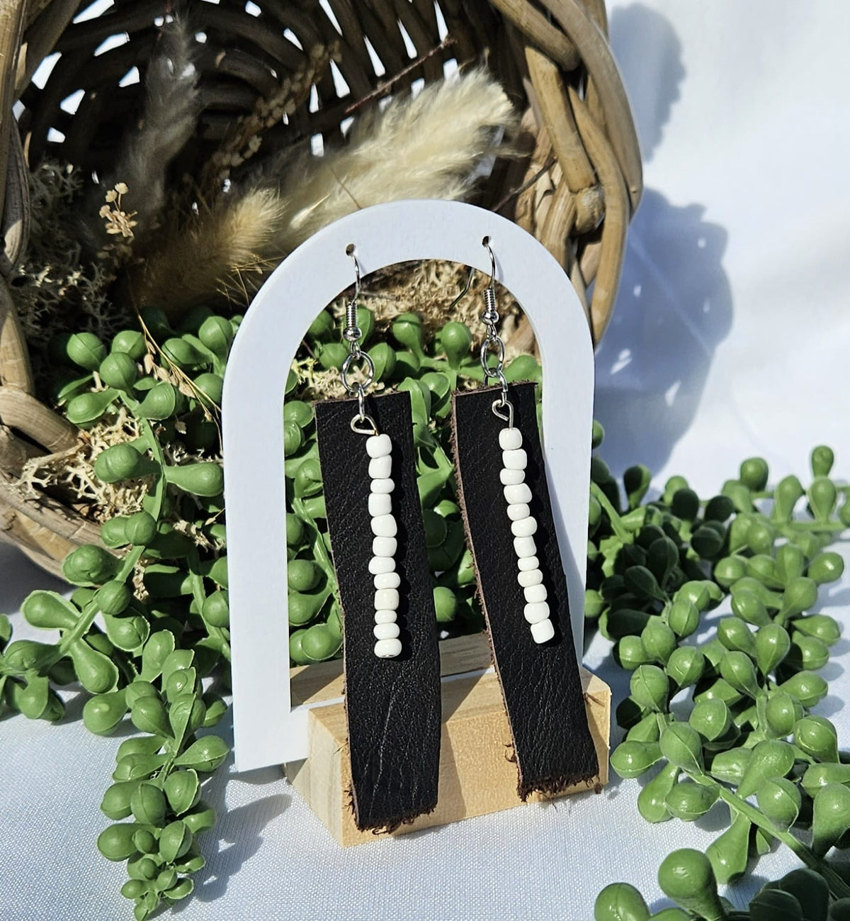 Brown Leather Bead Earrings • Handmade Western Jewellery • Rustic Boho Drop Earrings Gift