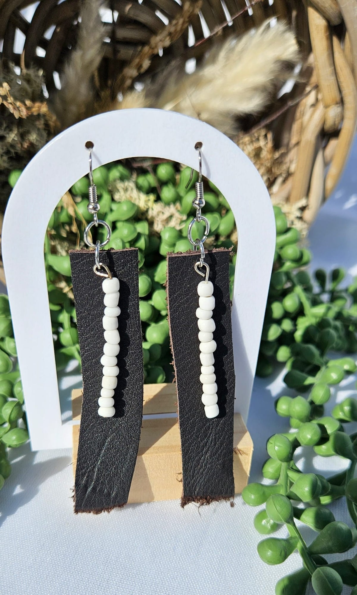 Brown Leather Bead Earrings • Handmade Western Jewellery • Rustic Boho Drop Earrings Gift