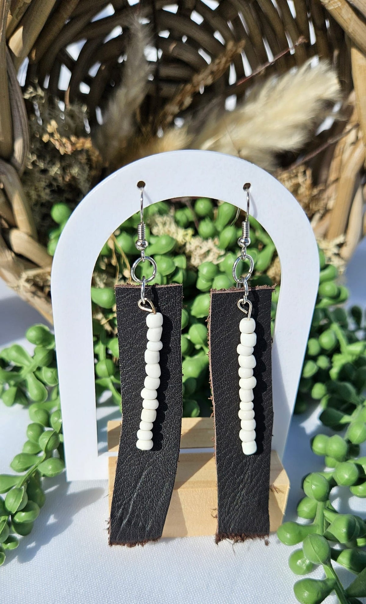 Brown Leather Bead Earrings • Handmade Western Jewellery • Rustic Boho Drop Earrings Gift