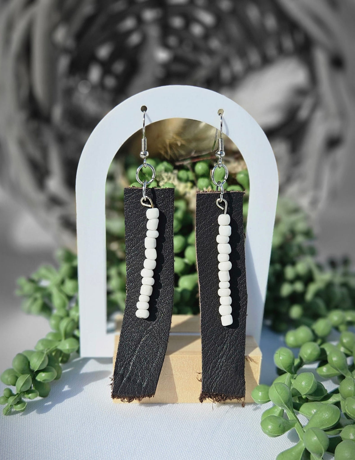 Brown Leather Bead Earrings • Handmade Western Jewellery • Rustic Boho Drop Earrings Gift