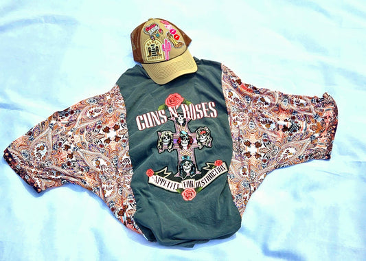 Guns N’ Roses Kimono Tee | Upcycled Band Shirt | Rock Boho Top | Handmade Western Boho Clothing | Unique GNR Apparel