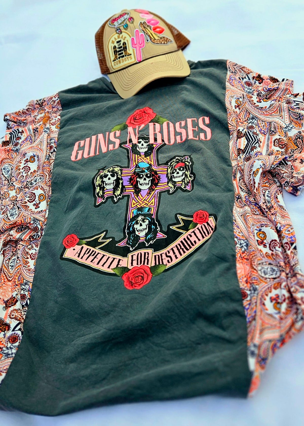 Guns N’ Roses Kimono Tee | Upcycled Band Shirt | Rock Boho Top | Handmade Western Boho Clothing | Unique GNR Apparel