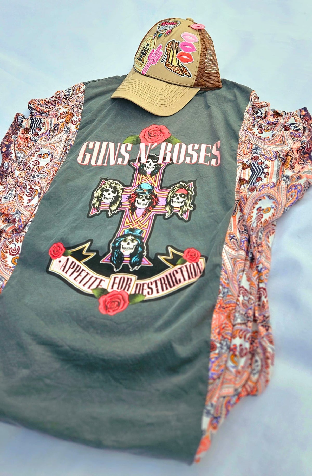 Guns N’ Roses Kimono Tee | Upcycled Band Shirt | Rock Boho Top | Handmade Western Boho Clothing | Unique GNR Apparel