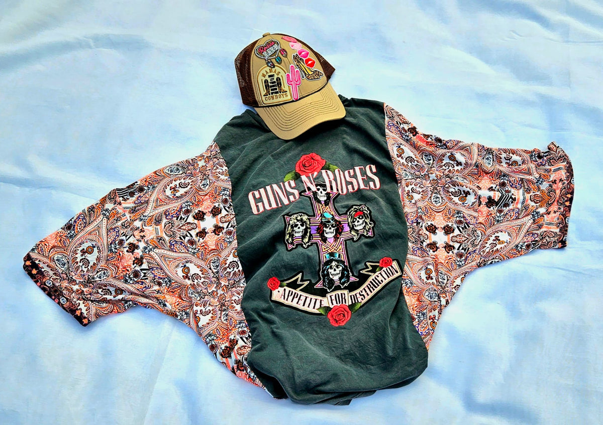 Guns N’ Roses Kimono Tee | Upcycled Band Shirt | Rock Boho Top | Handmade Western Boho Clothing | Unique GNR Apparel