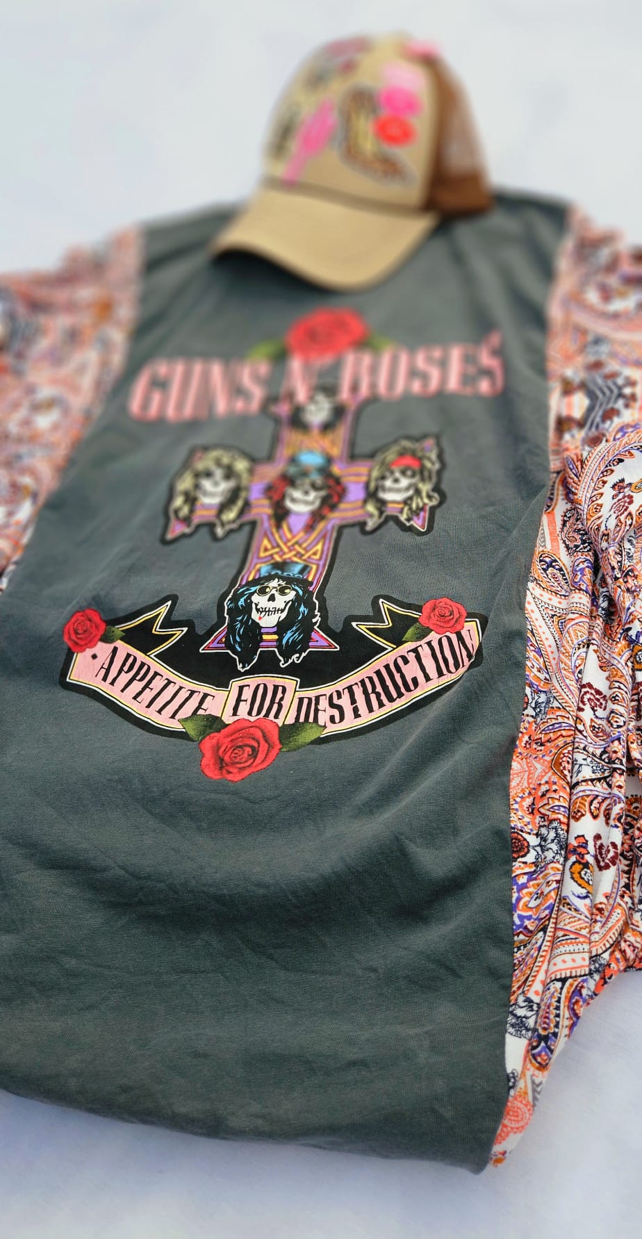 Guns N’ Roses Kimono Tee | Upcycled Band Shirt | Rock Boho Top | Handmade Western Boho Clothing | Unique GNR Apparel