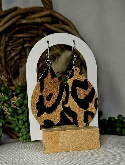 Handmade Leopard Print Teardrop Earrings - Boho Western Dangle Jewelry, Lightweight and Stylish Accessory