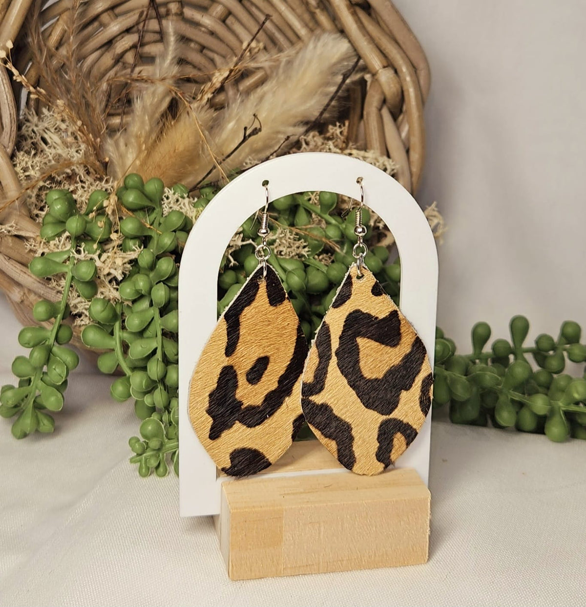 Handmade Leopard Print Teardrop Earrings - Boho Western Dangle Jewelry, Lightweight and Stylish Accessory
