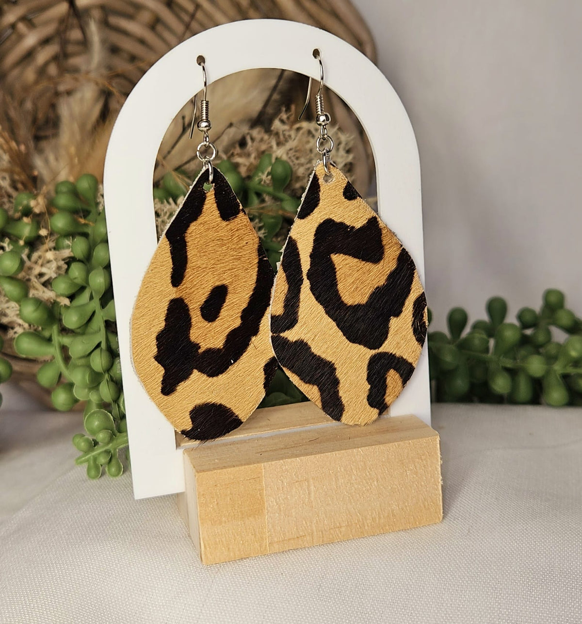 Handmade Leopard Print Teardrop Earrings - Boho Western Dangle Jewelry, Lightweight and Stylish Accessory
