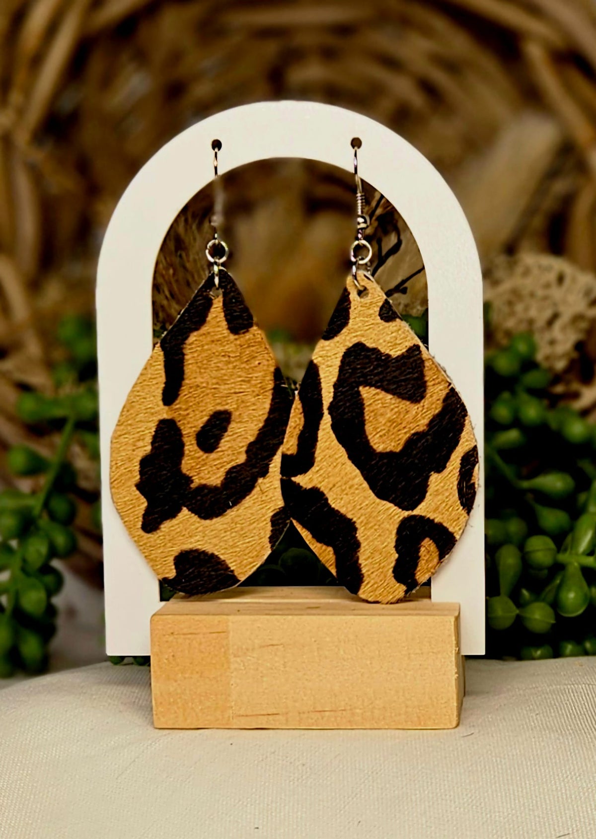 Handmade Leopard Print Teardrop Earrings - Boho Western Dangle Jewelry, Lightweight and Stylish Accessory