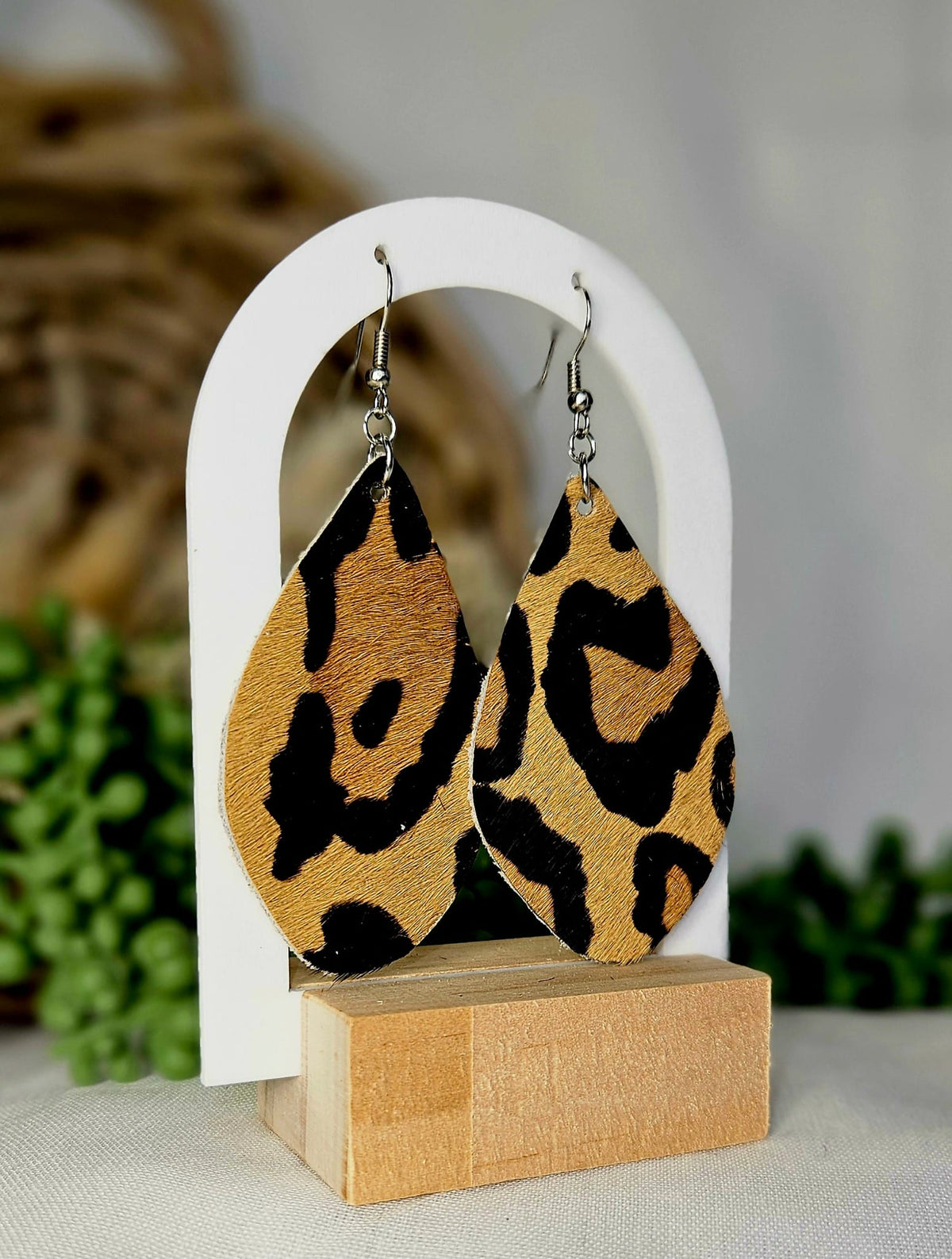 Handmade Leopard Print Teardrop Earrings - Boho Western Dangle Jewelry, Lightweight and Stylish Accessory
