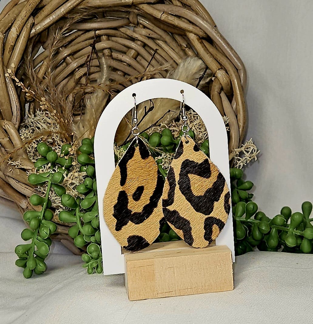 Handmade Leopard Print Teardrop Earrings - Boho Western Dangle Jewelry, Lightweight and Stylish Accessory