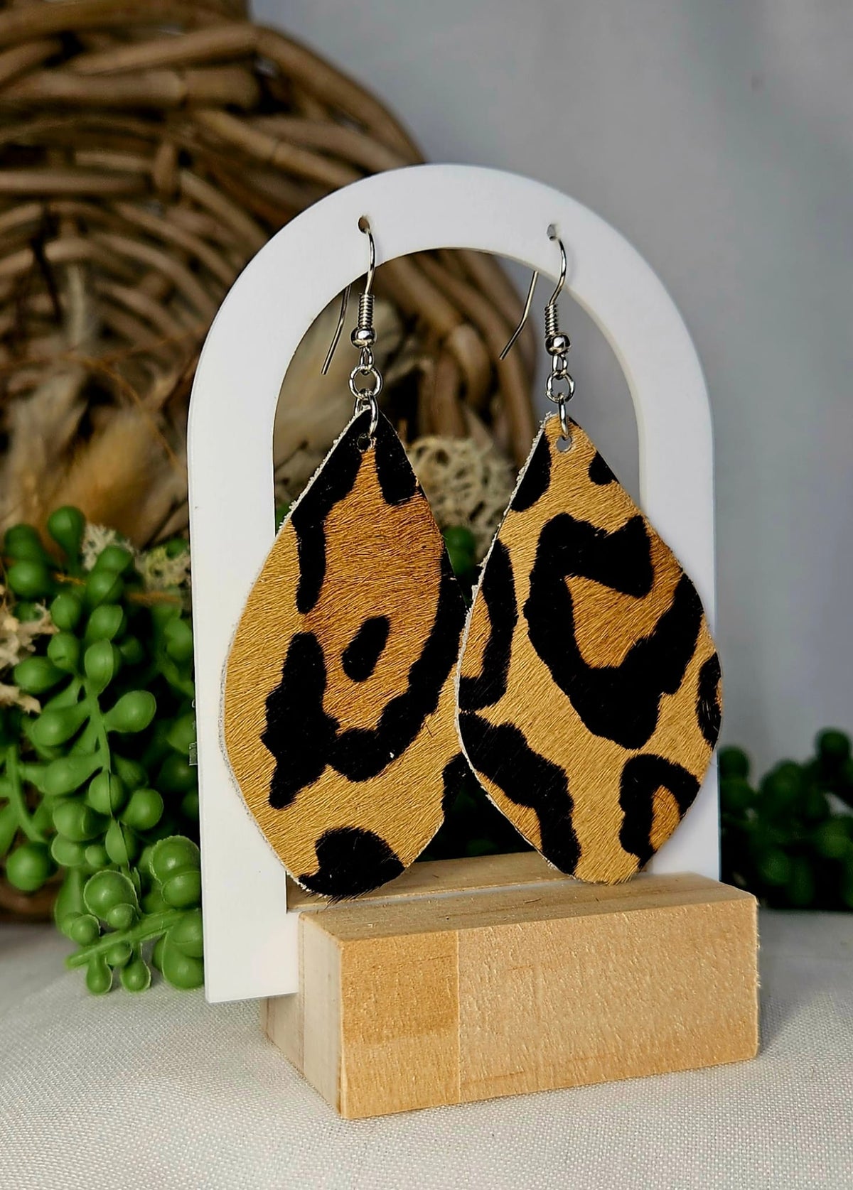 Handmade Leopard Print Teardrop Earrings - Boho Western Dangle Jewelry, Lightweight and Stylish Accessory