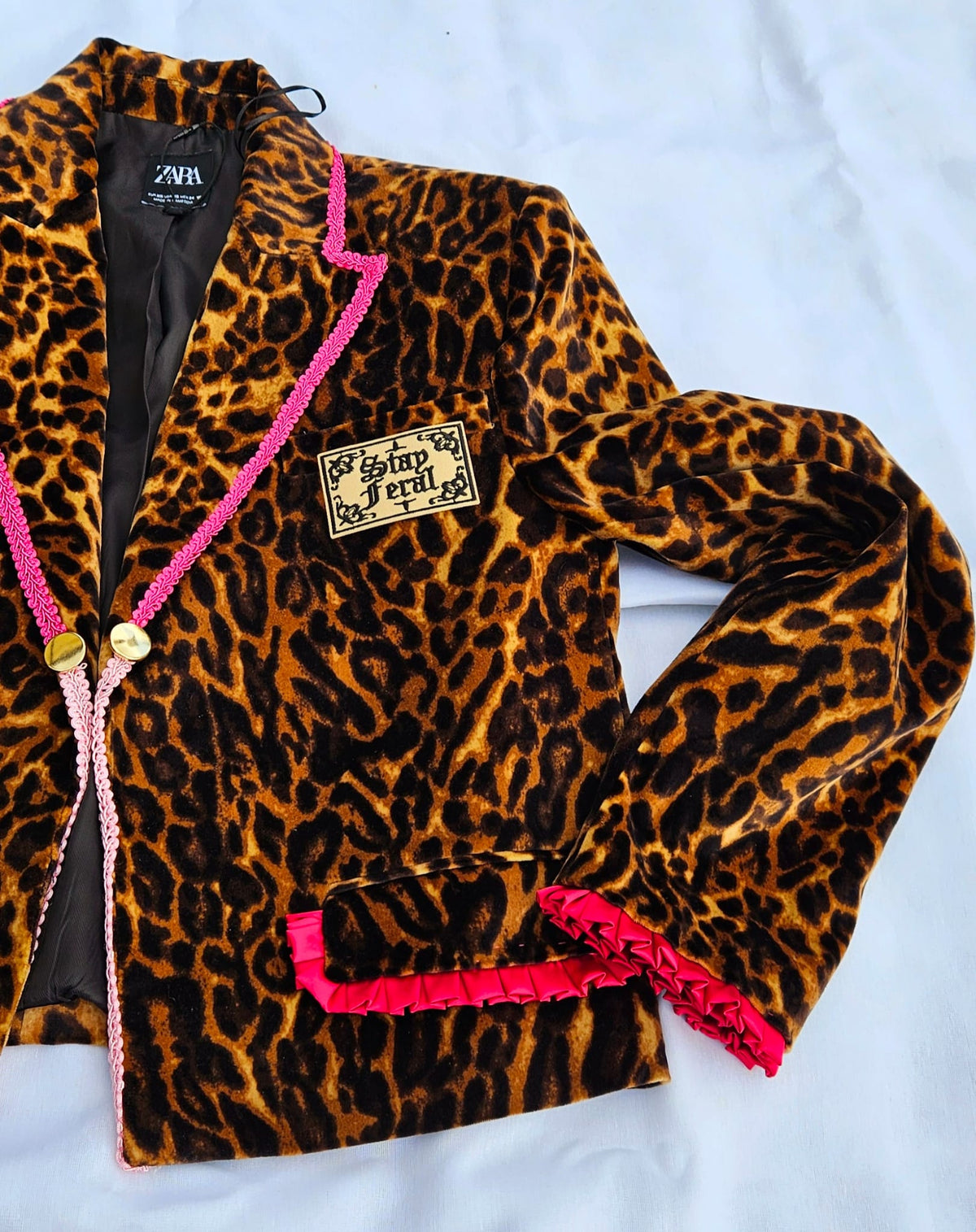 Upcycled Leopard Print Blazer | Pink Trim, Western Graphic, Cropped Style