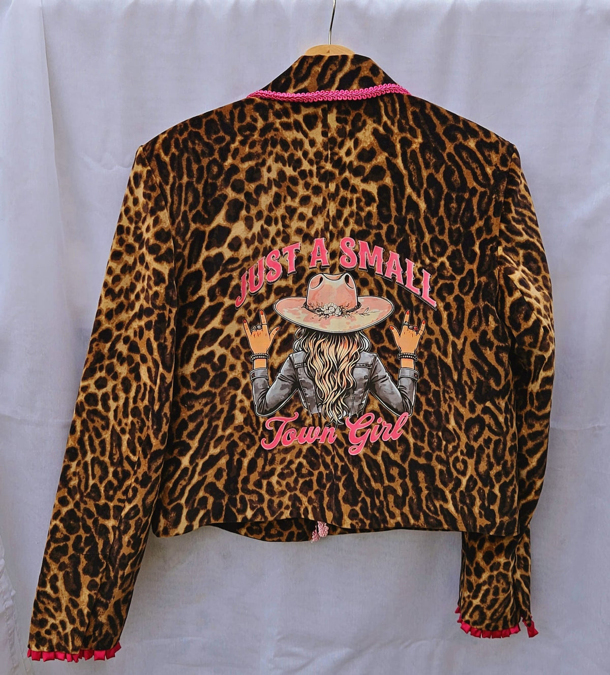 Upcycled Leopard Print Blazer | Pink Trim, Western Graphic, Cropped Style